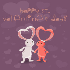 Obraz na płótnie Canvas Vector Illustration of Saint Valentines Day with Two Bunnies with Hearts from Ears