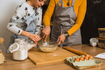 baking together in kitchen