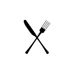 Vector illustration. fork and knife cross icon on white background. Restaurant menu icon.