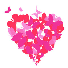 red heart, butterflies, valentine card