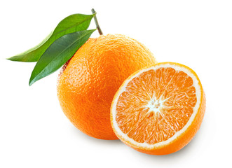 Fototapeta na wymiar Fresh Orange with green leaves isolated on white background