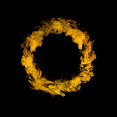 circle from yellow colorful smoke isolated on black background