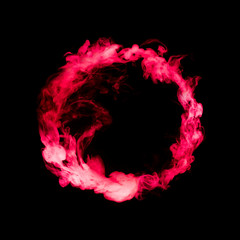 circle from red colorful smoke isolated on black background - 242694598