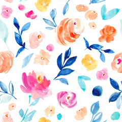 Cute Pink Painted Flowers Wallpaper. Painted Watercolor Floral Background Pattern