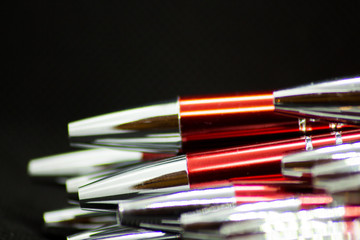 Fototapeta premium Ballpoint pens. Metal pens collection. Ball pens isolated on white background