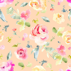 Obraz na płótnie Canvas Seamless, Repeating Flower Background Wallpaper Pattern. Modern Painted Floral Background