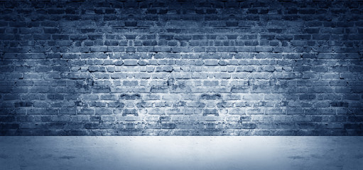 Empty room with old brick walls, large windows, dark room, sunlight. Illumination of the room. 3D illustration