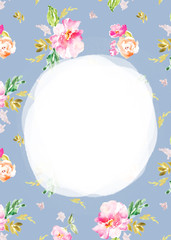 Blank Watercolor Flower Frame Background. Floral Frame Background with Watercolor Flower Border