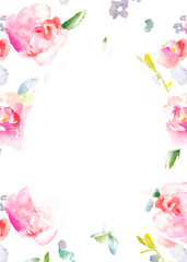 Blank Watercolor Flower Frame Background. Floral Frame Background with Watercolor Flower Border