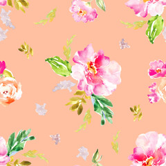 Modern, Seamless Watercolor Floral Pattern Wallpaper, Seamless Flower Background