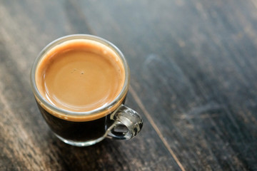 hot coffee on table wood