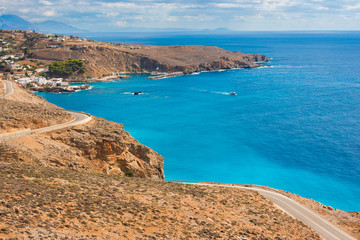 Scenic coastal road on Crete island in Greece