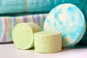 Salt and soap to relax in the bathroom