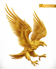 Eagle, gold emblem. 3d vector icon