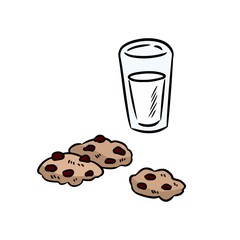 Milk and cookies colorful doodles. Childish style vector illustration