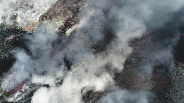 Aerial Footage of Krakatoa looking down into the crater (Anak Krakatau) taken Oct 2017 - Raw Footage