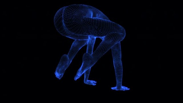 4K Holographic Future Android AI Woman Yoga Crane Seamless Loop