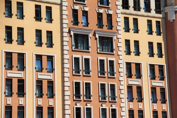 Fototapeta na wymiar Facade of a European historic building on a sunny day