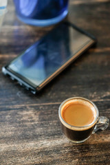hot coffee on table wood
