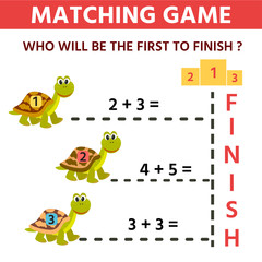 Funny game maze  for children education. Counting example. who is the first to reach the finish line. Vector Illustration