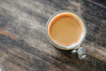 hot coffee on table wood
