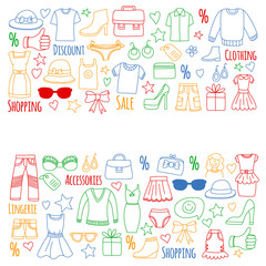 Shopping, market, store. Clothes and fashion icons