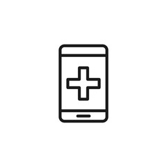 Smartphone medical app linear icon. Thin line illustration. Smart phone with medical cross contour symbol. Vector isolated outline drawing
