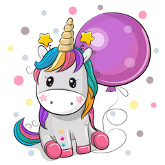Cute Cartoon Unicorn with Balloon