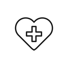 Medical logo, healthcare line icon, cross and heart sign, pharmacy, drugstore, health care center, diagnostics services, vector
