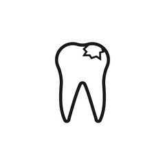 Tooth with caries line icon, outline vector sign, linear style pictogram isolated on white. Damage tooth symbol, logo illustration. Editable stroke
