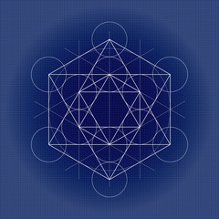 Metatrons cube, sacred geometry vector illustration on technical paper