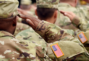 US soldier salute. US army. US troops. Military of USA. - obrazy, fototapety, plakaty