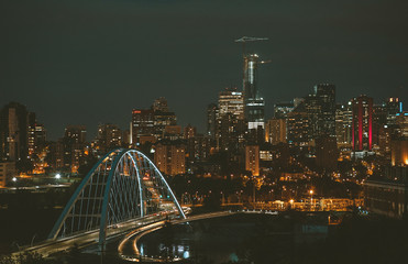 Edmonton night skyline Walter Dale Bridge - obrazy, fototapety, plakaty