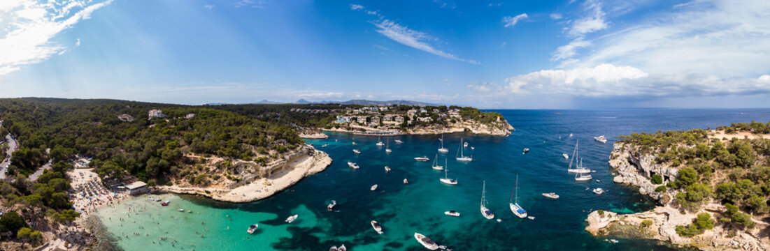 Luftaufnahme, Blick über die Fünf Finger Bucht von Portals Vells,  Mallorca, Balearen, Spanien