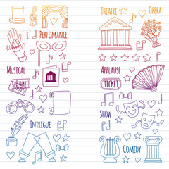 Vector set with theatre icons. Entertainment, show, musical perfomance