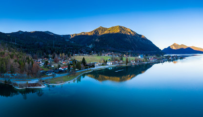 Obraz premium Aerial view, Walchensee, Upper Bavaria, Bavaria, Germany