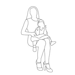 isolated, sketch family with children sitting, lines