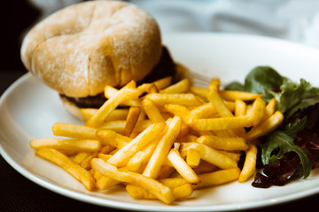 Cheese burger - American cheese burger with Golden French fries