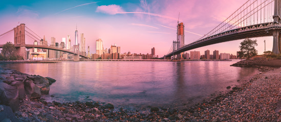 a magnificent panorama view of the lower Manhattan and Brooklyn Bridge, New York City
