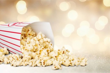 Popcorn food in box  and cola on background