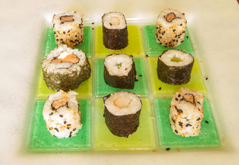 Sushi rolls in a plate