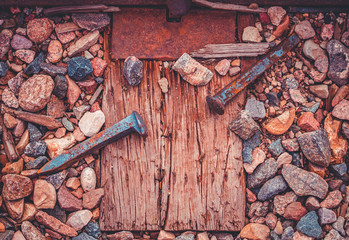 railroad rusty spikes
