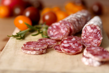 Sliced french salami with mold
