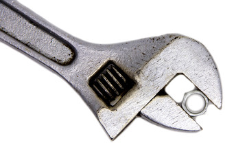 Silver Metal Monkey Wrench Isolated On White Background.