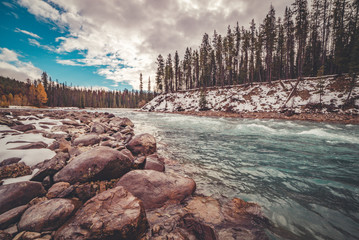 river in the mountains, icefields pkwy