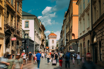 Fototapeta na wymiar Krakow, Poland. View Of The Florianska Gate Krakow, the Medieval