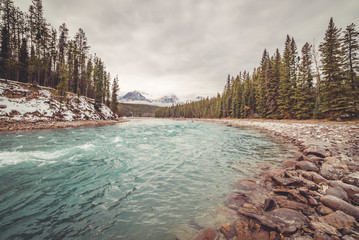 river in the mountains, icefields pkwy