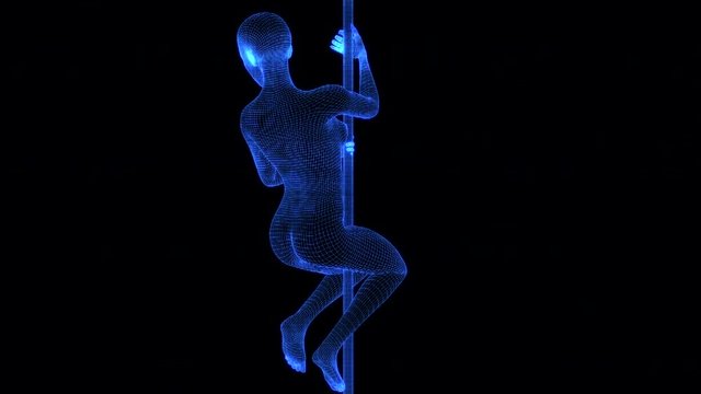 4K Holographic Futuristic Wireframe Android AI Woman Poledancer Seamless Loop