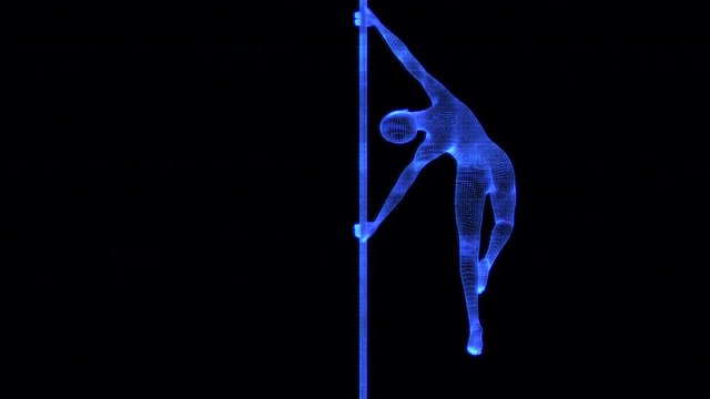 4K Holographic Futuristic Wireframe Android AI Woman Poledancer Seamless Loop