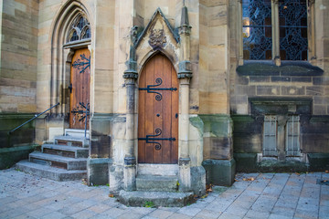 Protestant church of St John in the center of Shtuttgard near the lake. Around green park. Tourist and historical place.